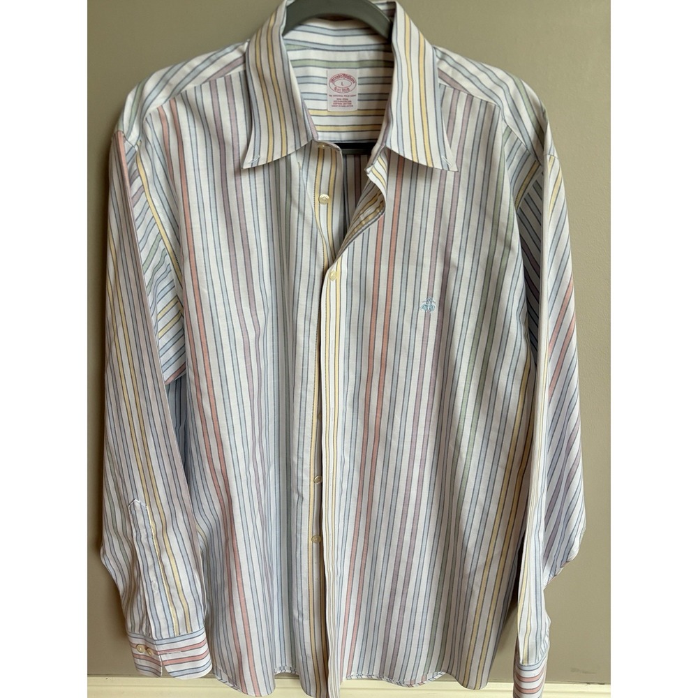 Brooks Brothers  Button Down Shirt Mens  LG pastel stripe 100% cotton Heritage - Picture 9 of 16